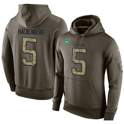 NFL Men's Nike New York Jets #5 Christian Hackenberg Stitched Green Olive Salute To Service KO Performance Hoodie